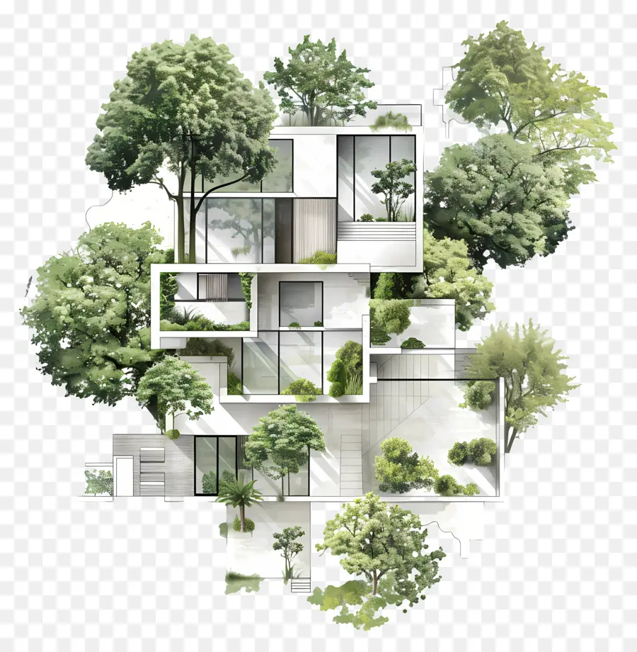 План дерева архитектуры，современный дом PNG