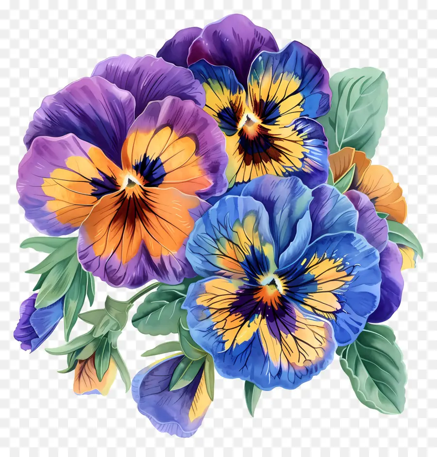 Пансийные цветы，акварельная живопись PNG