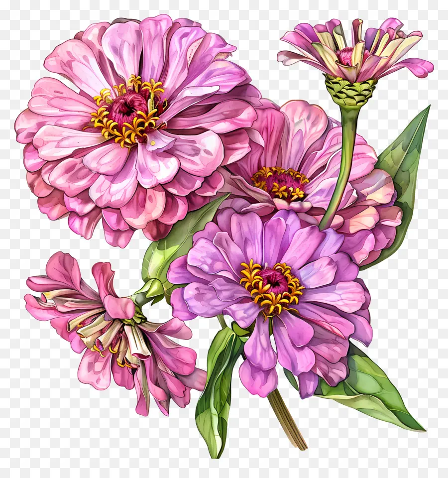 Розовый Зинния，Зинния цветы PNG