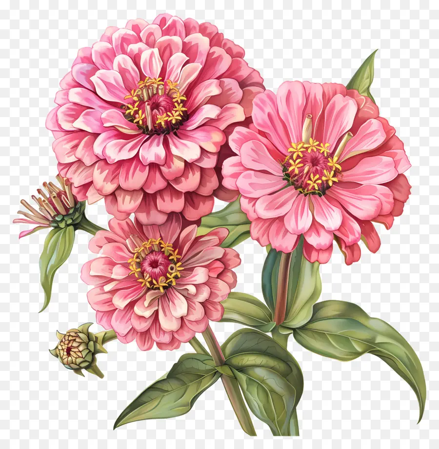Розовый Зинния，розовый цветок PNG