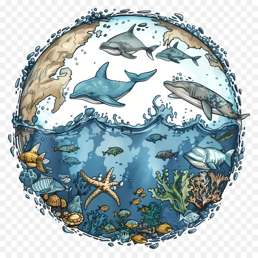 Всемирный день океанов，морская жизнь PNG