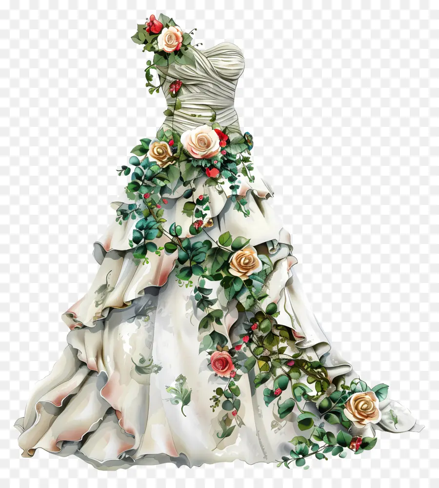 белое свадебное платье，Floral Dress PNG