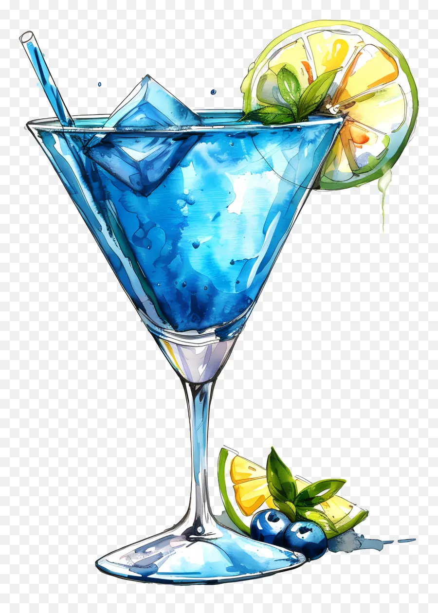 синий коктейль，синий напиток PNG