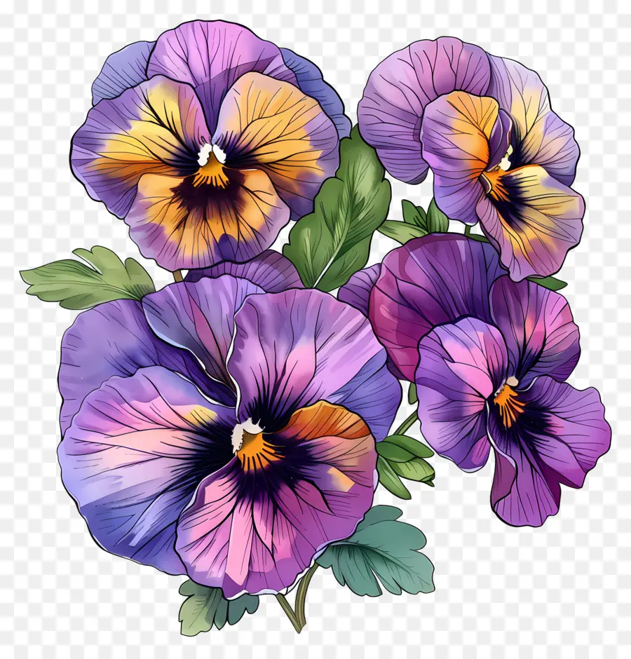 Пансийные цветы，фиолетовые анютины PNG