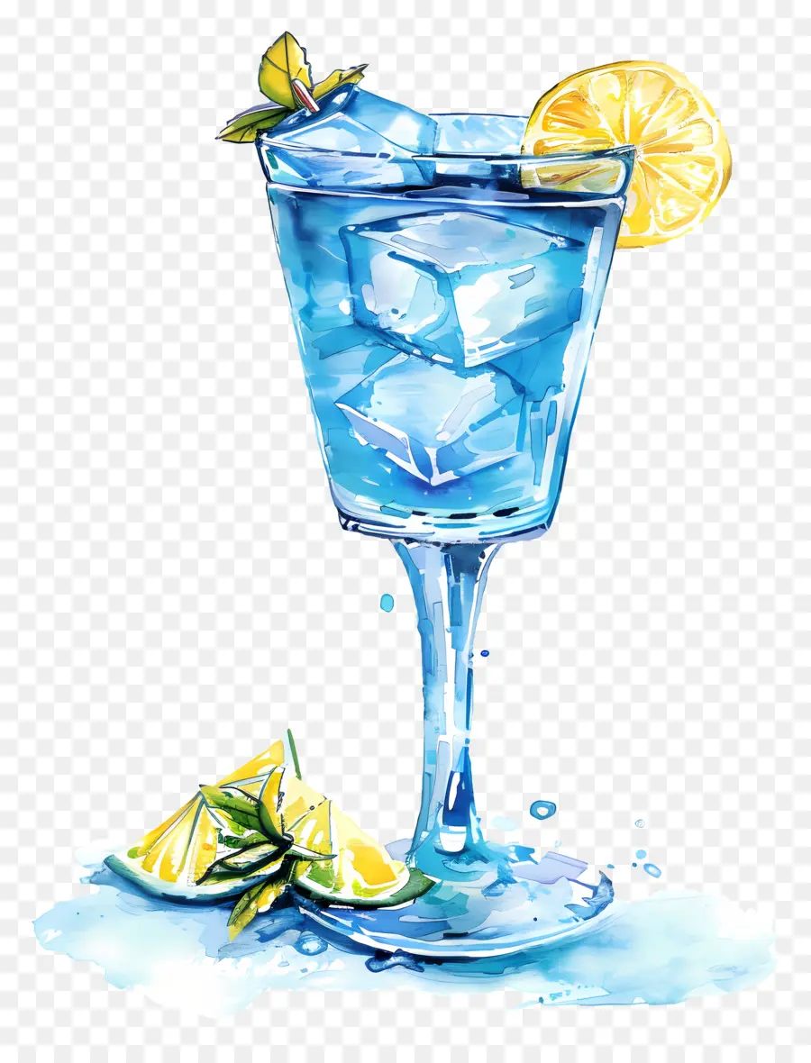 синий коктейль，акварельная живопись PNG