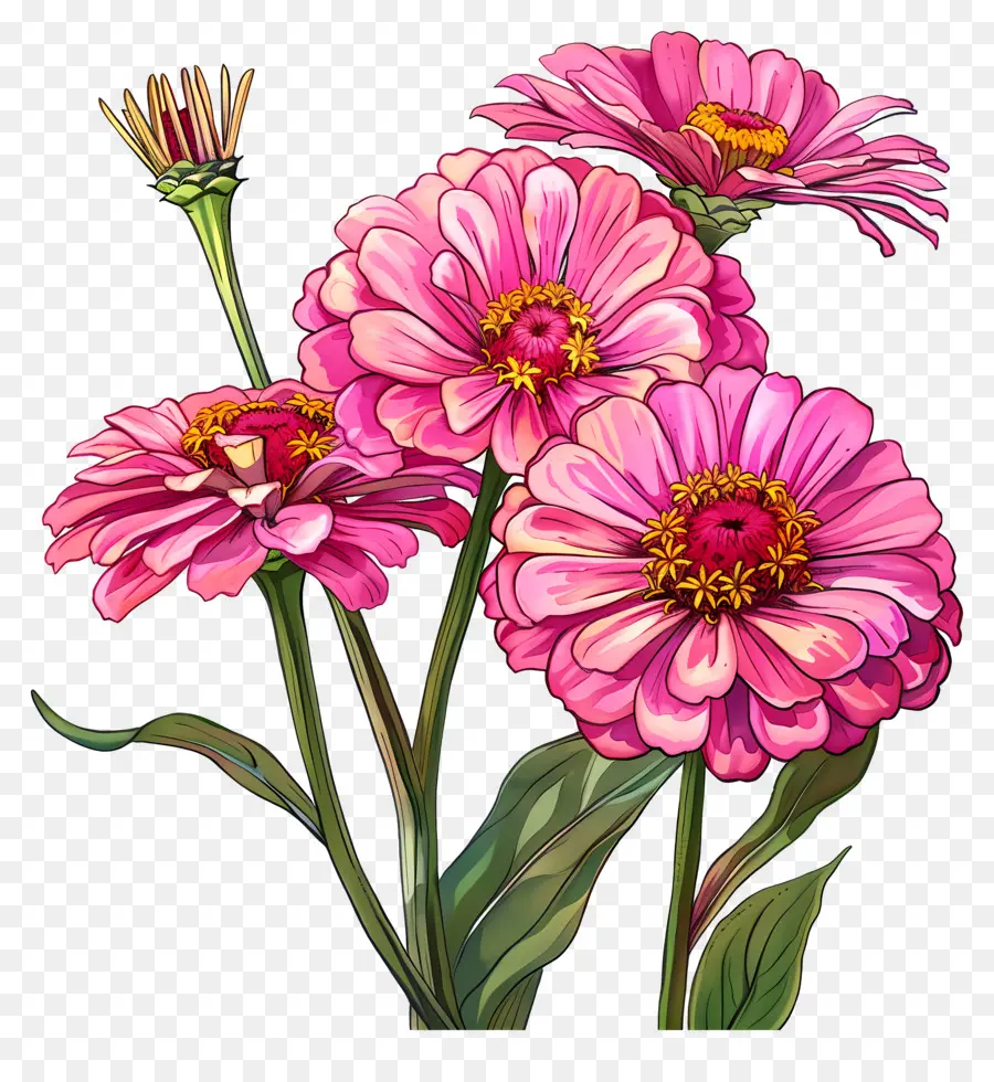 Розовый Зинния，стилизованные цветы PNG