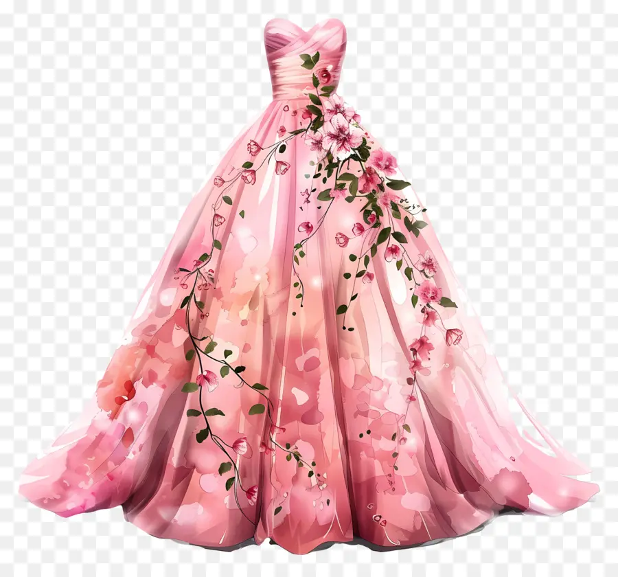 Розовое свадебное платье，цветочное свадебное платье PNG