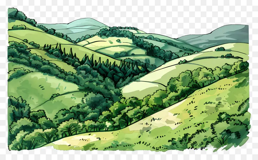 Долина клипарт，иллюстрация стиль со стилизованной рисованной PNG