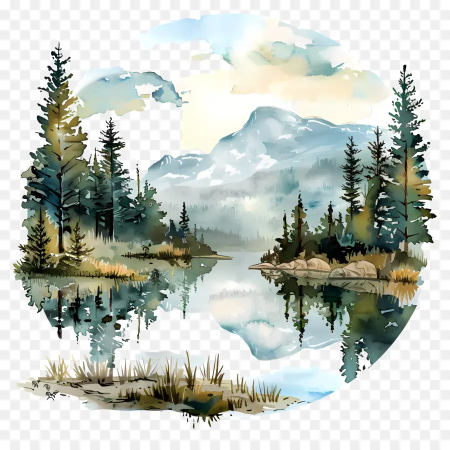 озеро，Пейзажной живописи PNG