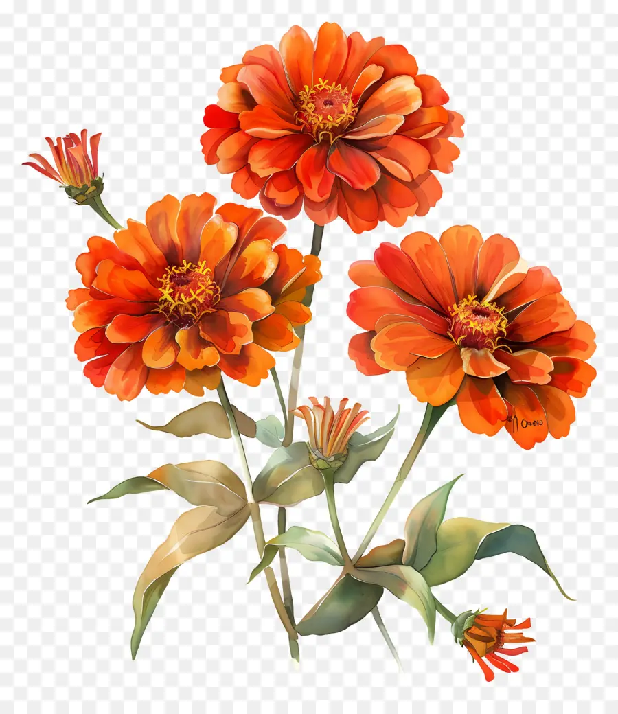 Оранжевые Зинния，Зинния цветы PNG