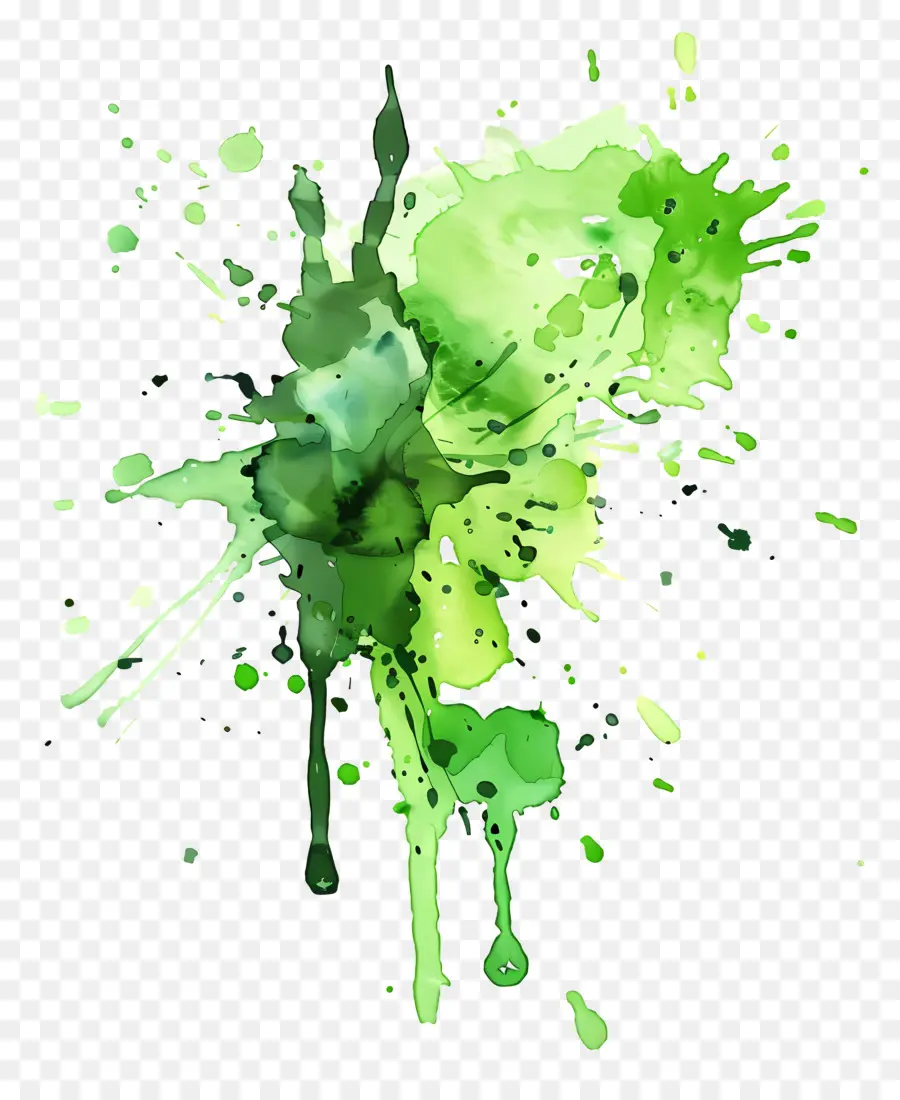 Зеленый акварельный всплеск，краска плескаться PNG