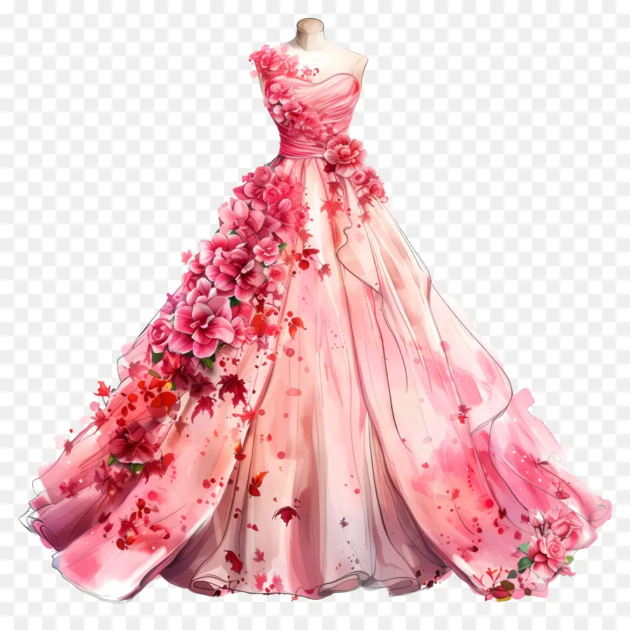 Розовое свадебное платье，Розовое шелковое платье PNG