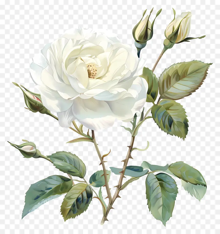 Белая Роза，белый цветок PNG
