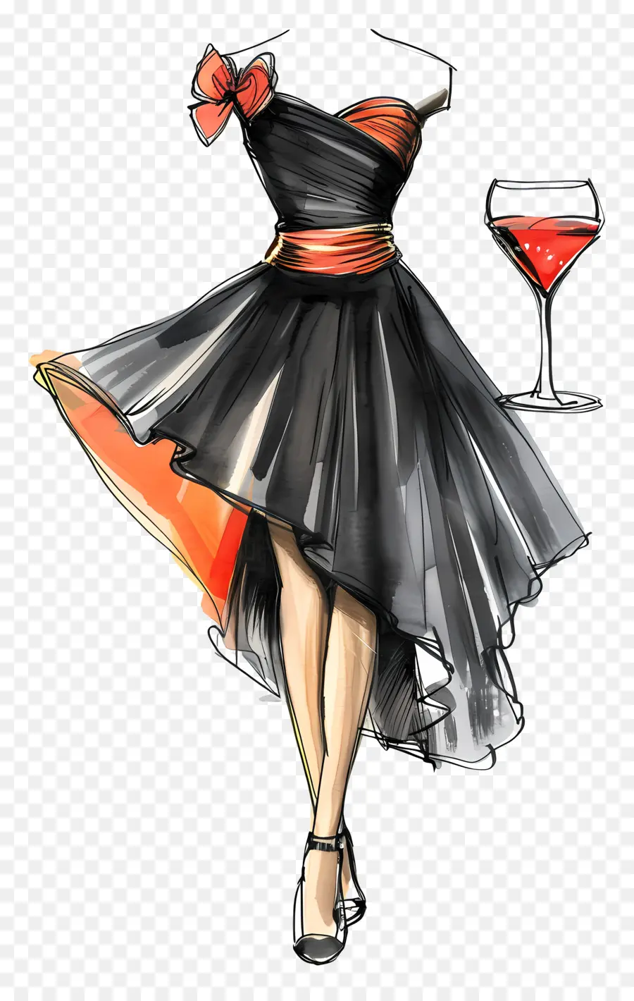 вечернее платье，Женщина в черном и красном платье PNG