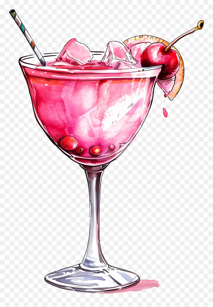 розовый коктейль，акварельная живопись PNG