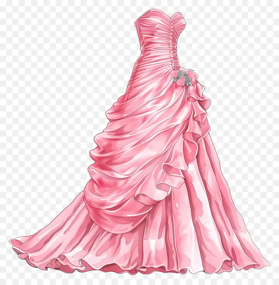 Розовое свадебное платье，рюшат PNG