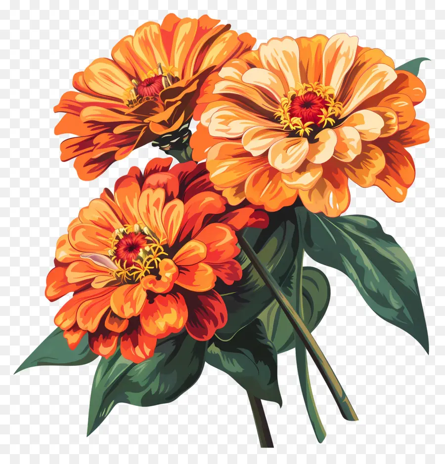 Оранжевые Зинния，оранжевые цветы PNG