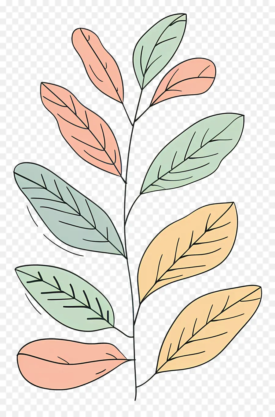 ветка дерева，разноцветные листья PNG