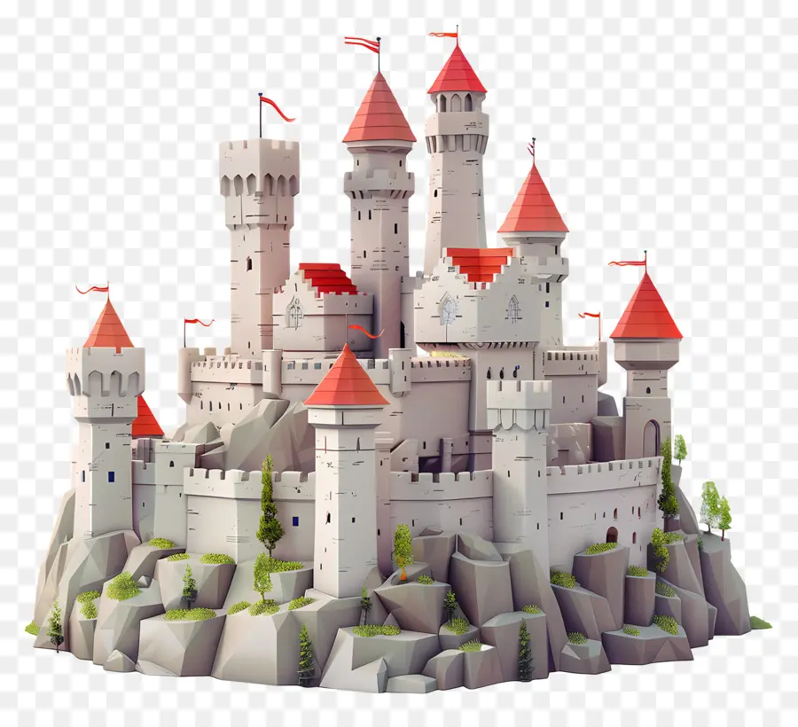 замок，Низкий многоугольный модель PNG
