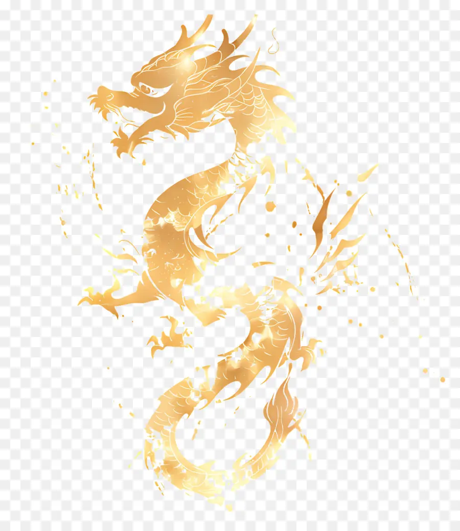 золотой дракон，Окрашенные мазки PNG