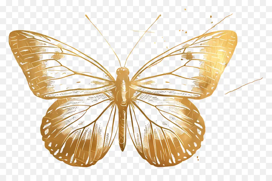 Золотая бабочка，черный фон PNG