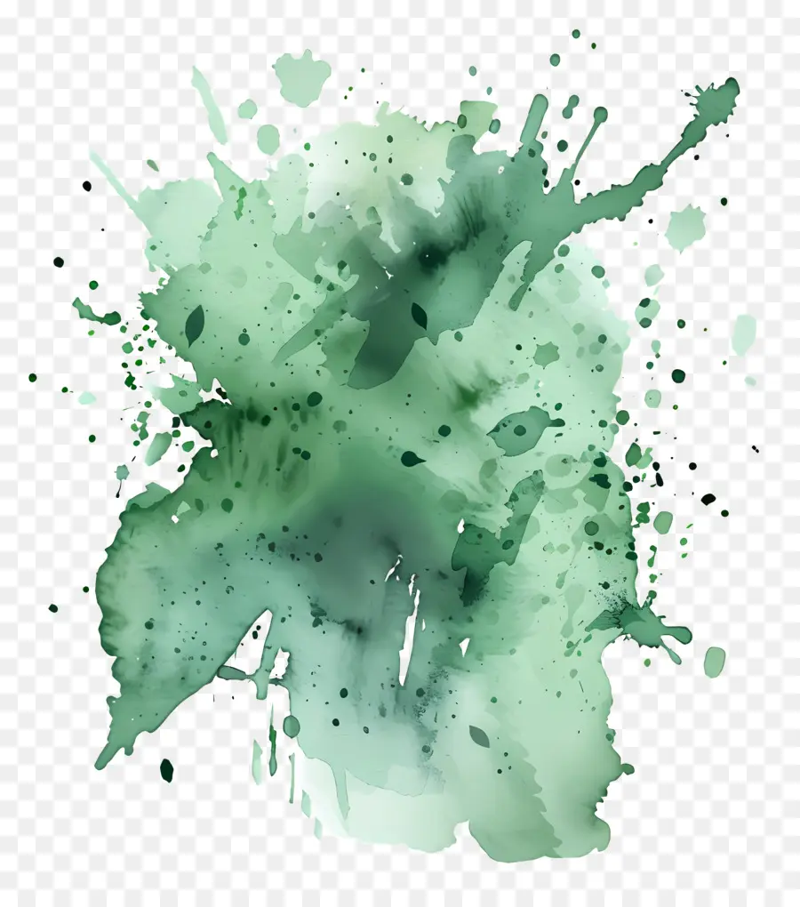 Зеленый акварельный всплеск，Зеленая акварельная живопись PNG