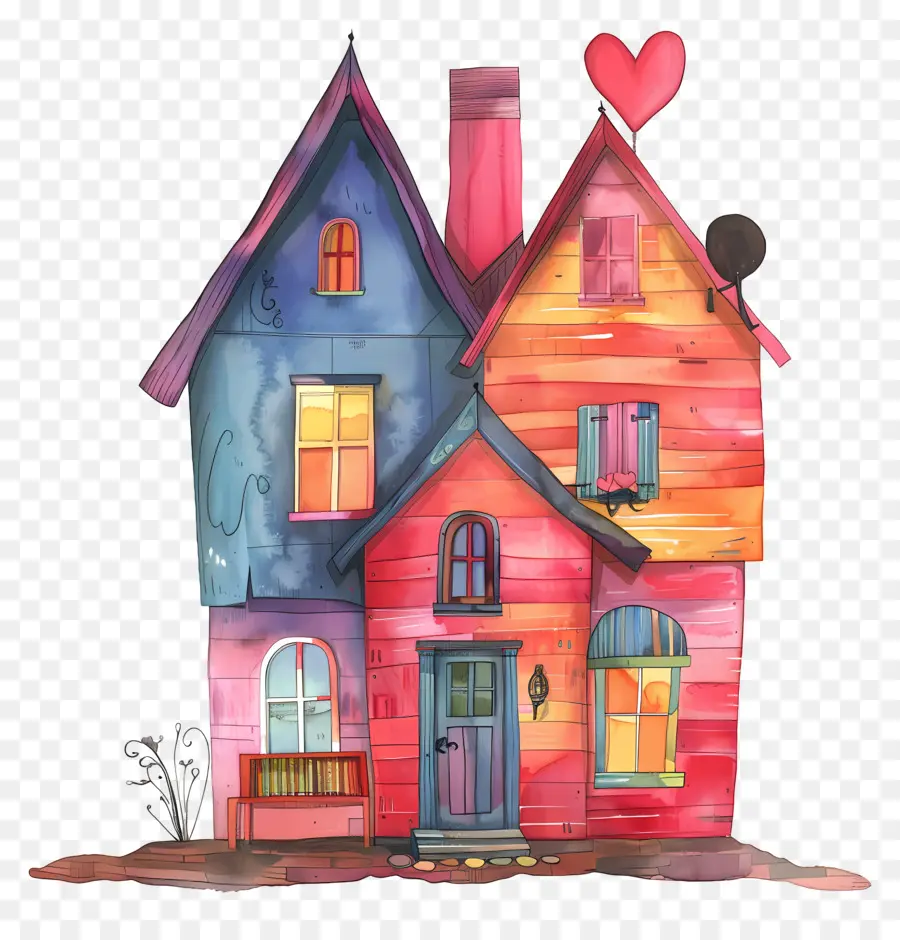 Любовь дизайн，красочный дом PNG