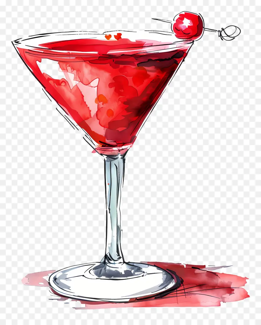 Красный коктейль，акварельная живопись PNG