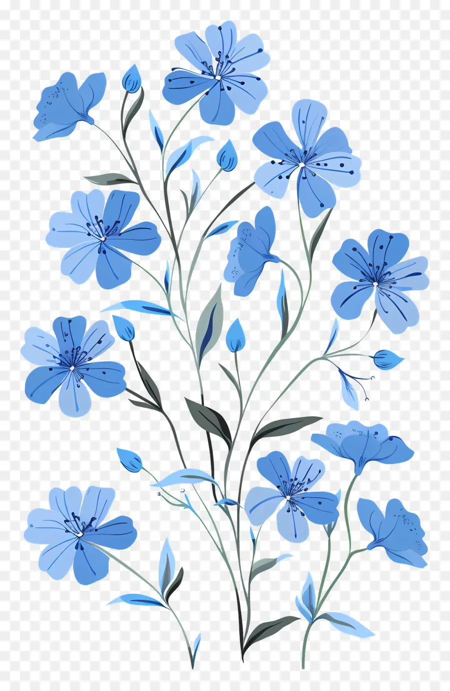 синие цветы，Цветочный стебель PNG
