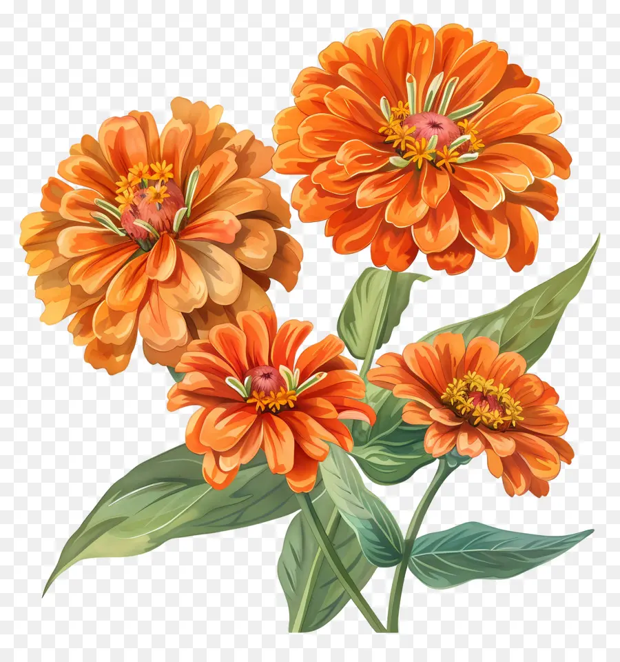 Оранжевые Зинния，Цветы в цвету PNG