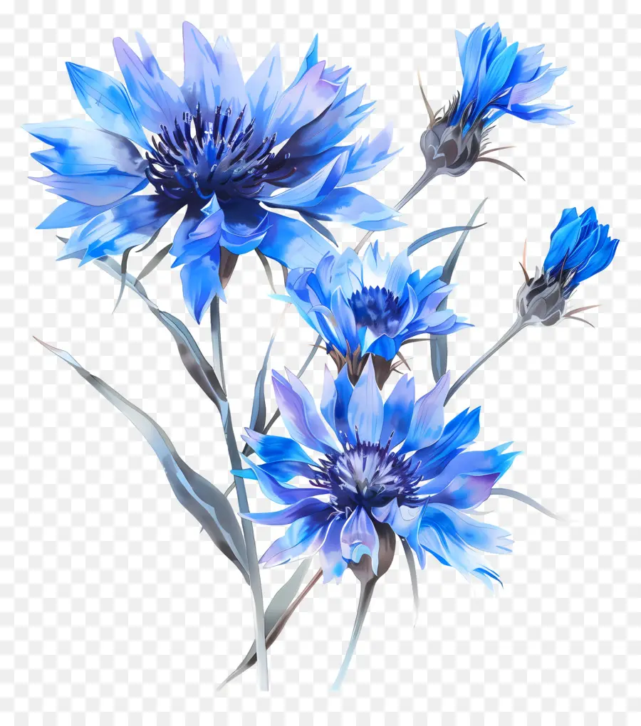 Синие кукурузные потоки，синие цветы PNG