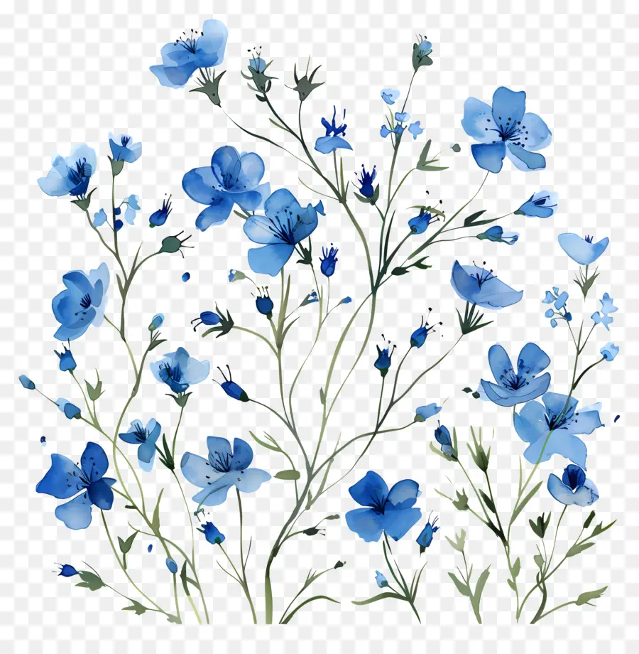 синие цветы，Цветочный стебель PNG