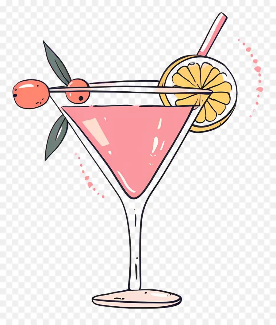 розовый коктейль，ломтик лимона PNG