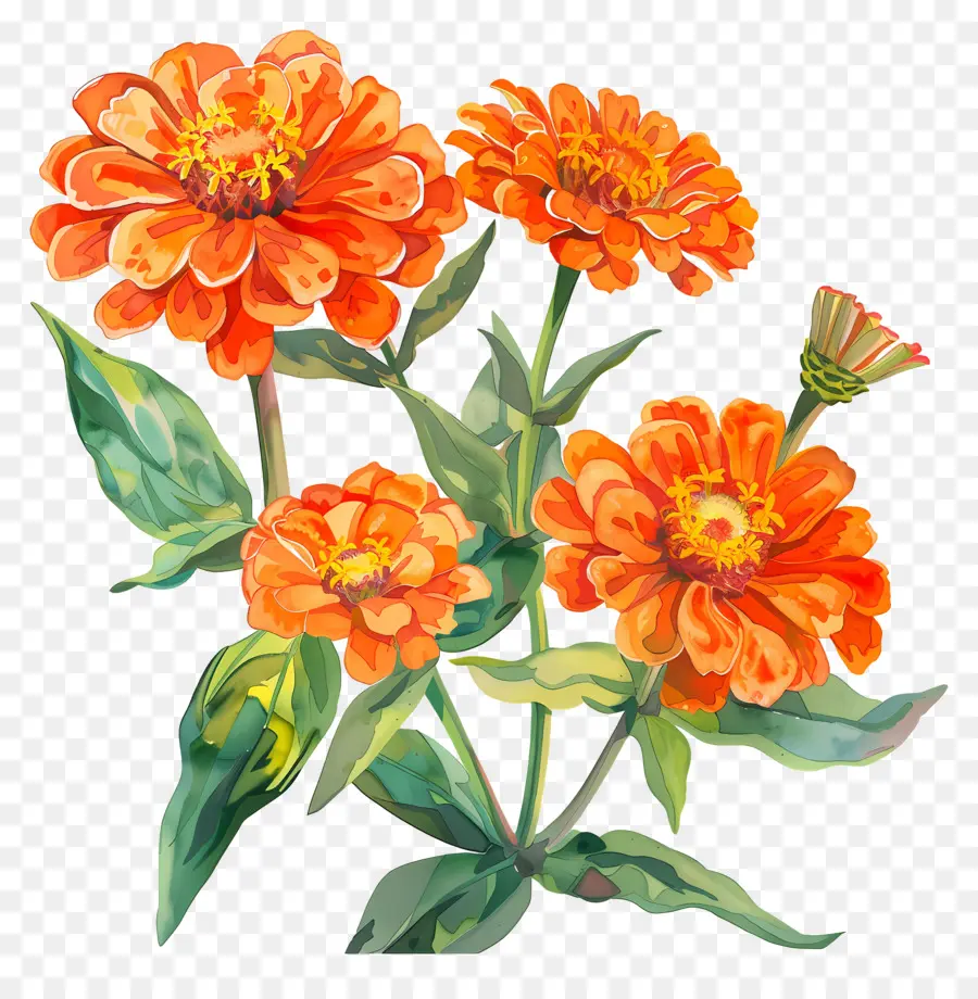 Оранжевые Зинния，оранжевые цветы PNG