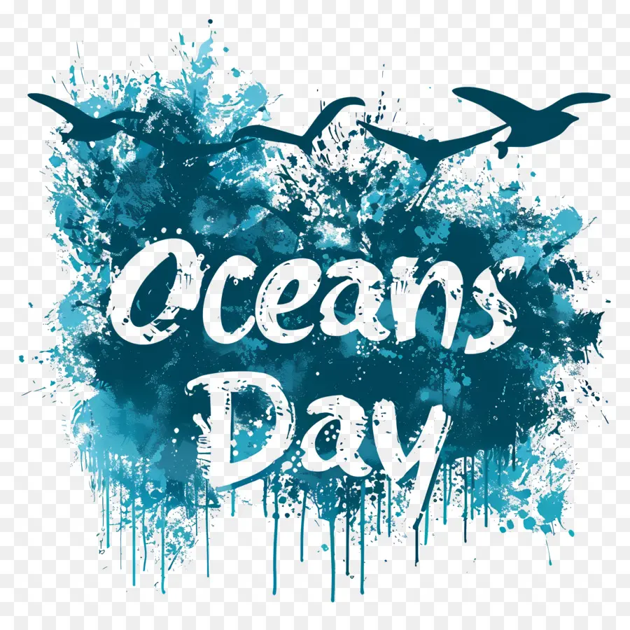 Всемирный день океанов，синие буквы PNG
