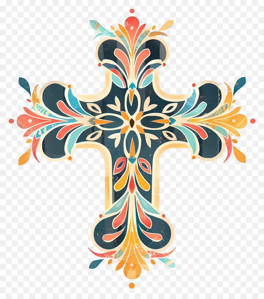 Христианский крест，цветочный дизайн PNG