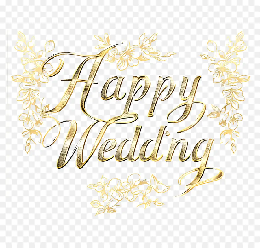 счастливая свадьба，Золотая фольга дизайн PNG