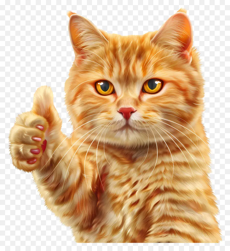 палец вверх，оранжевый кот PNG