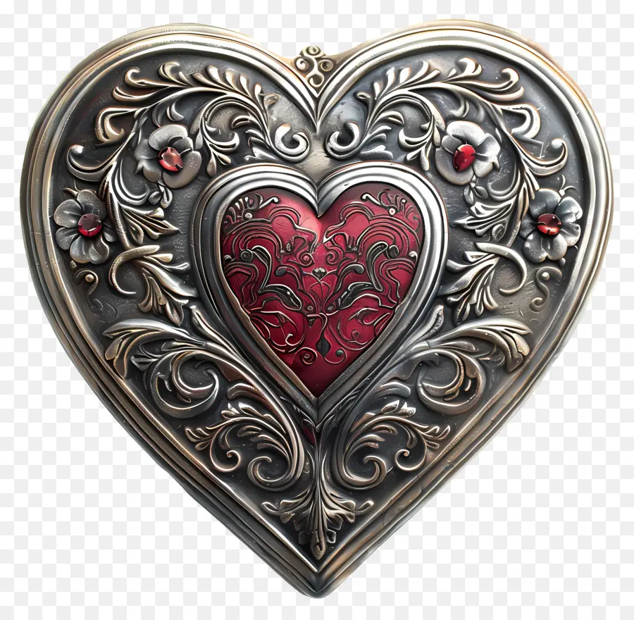 Любовь дизайн，Серебряная коробка в форме сердца PNG