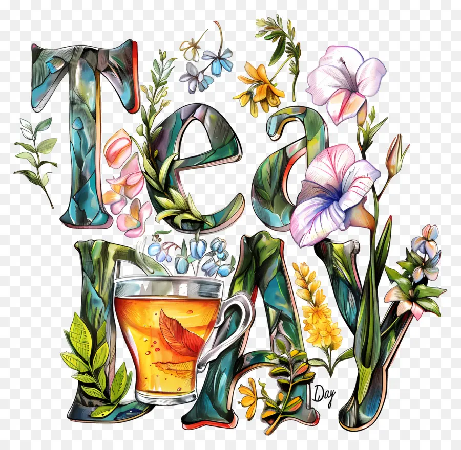 Международный день чая，Нарисованная вручную надпись PNG