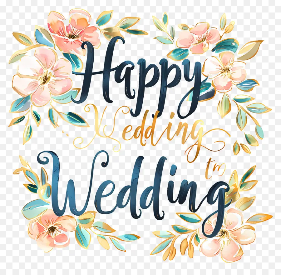 счастливая свадьба，Акварельная цветочная рама PNG