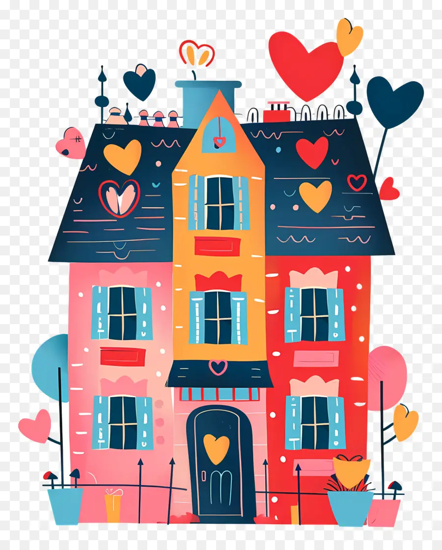 Любовь дизайн，красочный дом PNG