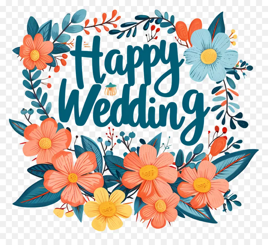 счастливая свадьба，цветочный венок PNG