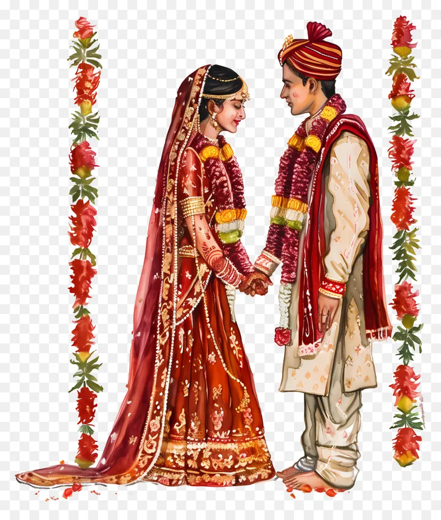 индийская свадьба，Молодоженная пара PNG