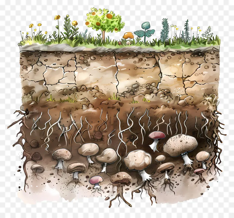 почвенная земля，грибы PNG