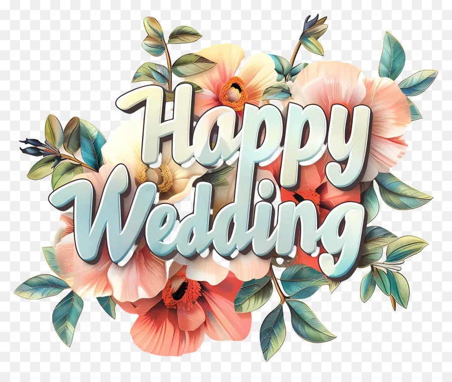 счастливая свадьба，цветочный венок PNG