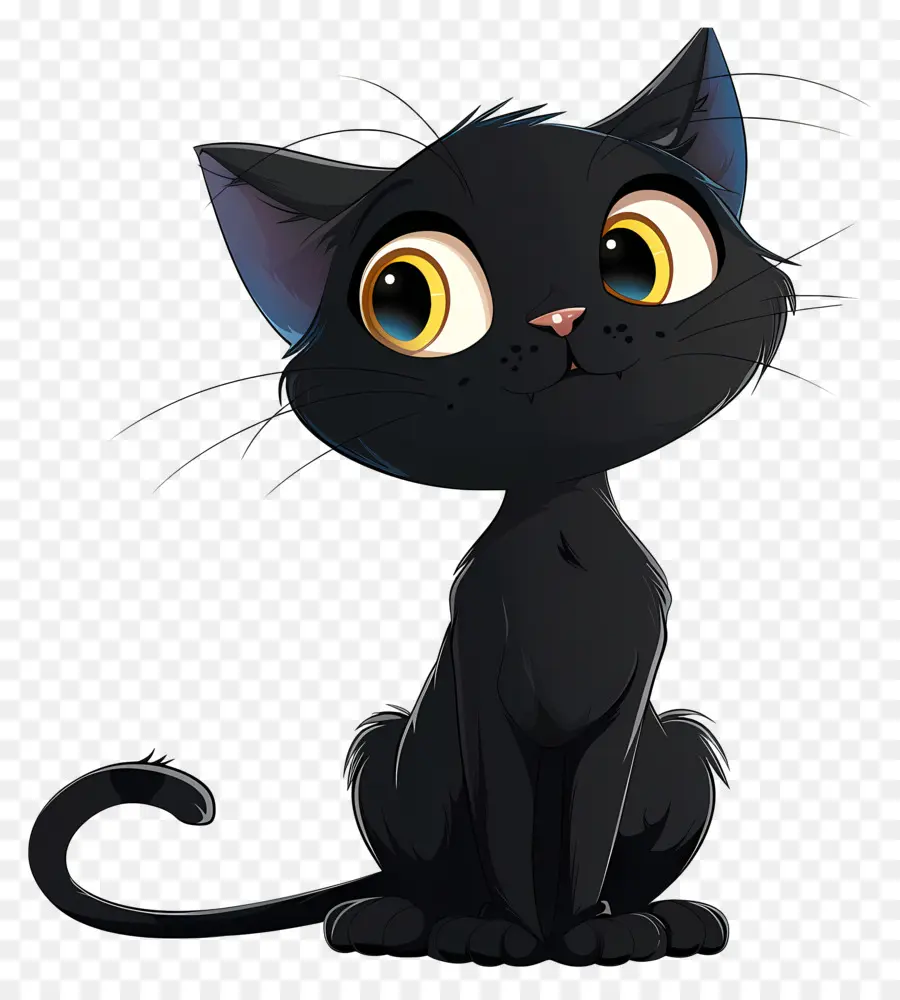Черный кот，желтые глаза PNG