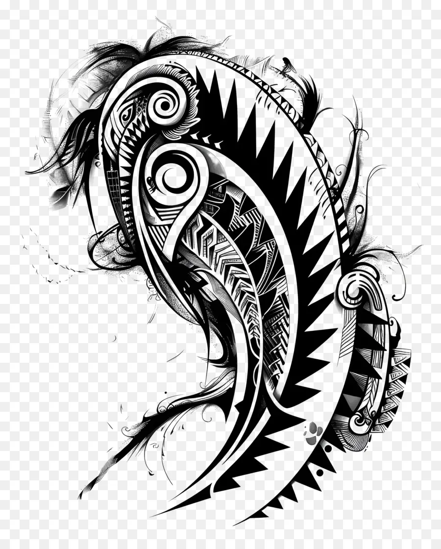 Полинезийская татуировка，черно белое существо PNG
