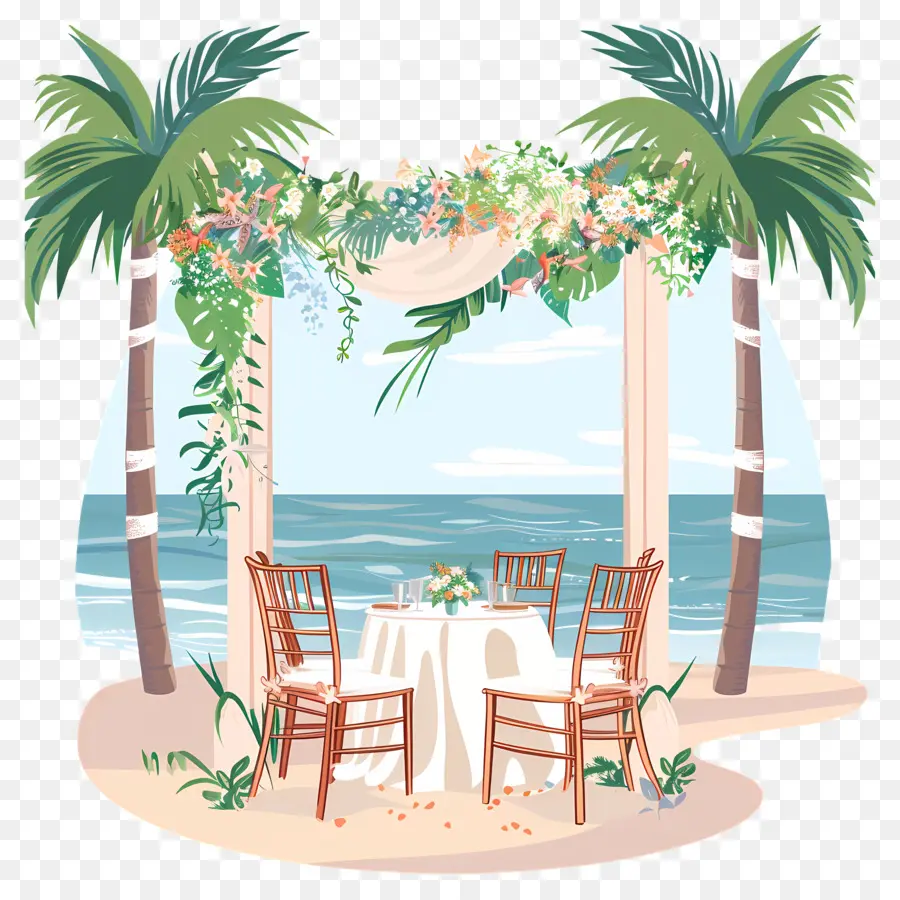пляж свадебные，цветочная арка PNG