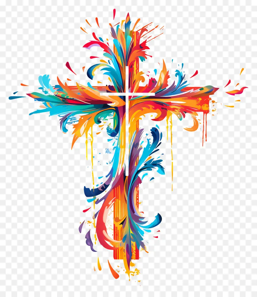 Христианский крест，краска плескаться PNG